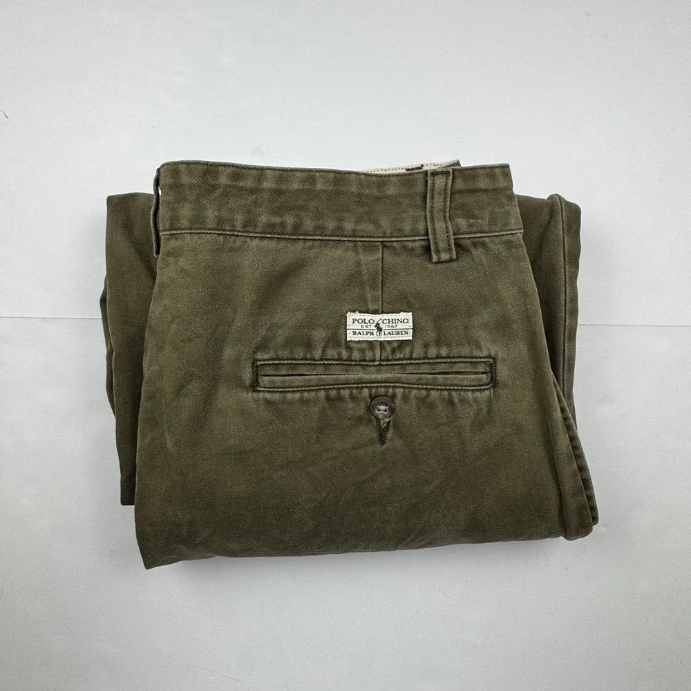 Polo Ralph Lauren Chino Pants 32x30 Olive Green Cotton Pleated Classic Preppy